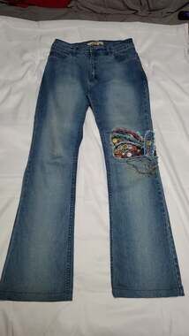 Ashes Jeans Women's Beaded Butterfly Embellished Flare Jeans Size 12